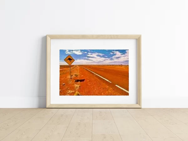 A Watercolour Print of an Australian Outback Road Sign