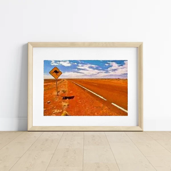 A Watercolour Print of an Australian Outback Road Sign