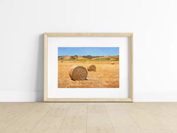 Watercolour Print of Bales of hay near Tanunda in the Barossa Valley