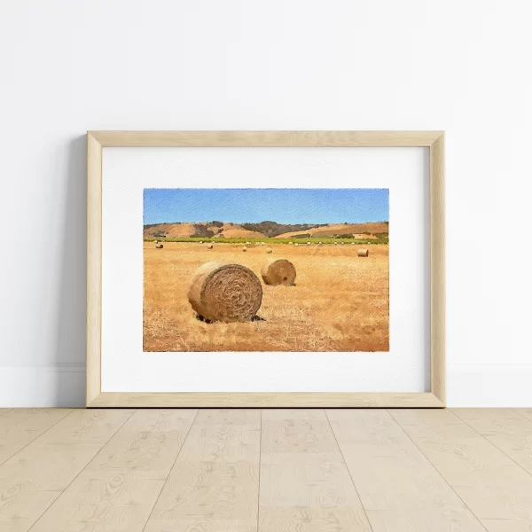 Watercolour Print of Bales of hay near Tanunda in the Barossa Valley