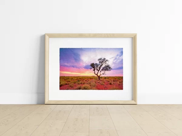 Watercolour Print of aSolitary hakea tree in the Pilbar