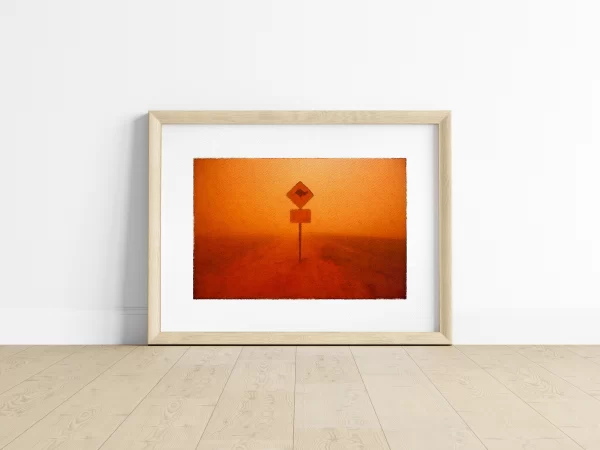 Watercolour Print of Kangaroo crossing road sign in dust storm