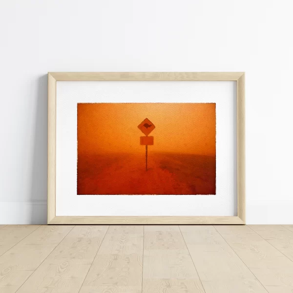 Watercolour Print of Kangaroo crossing road sign in dust storm