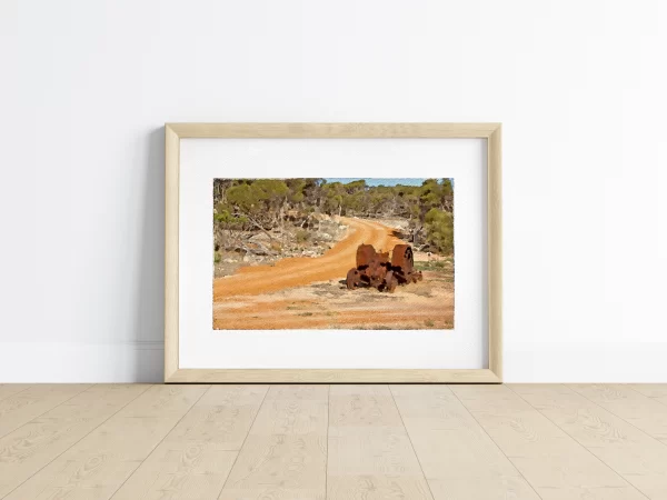 Watercolour print of an Old Abandoned Tractor on the Side of a Country Road WA