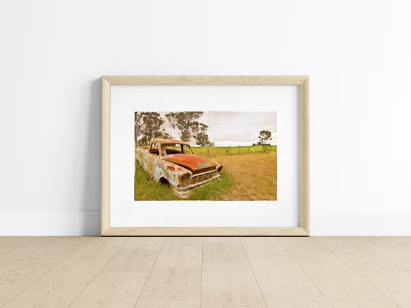 Watercolour Print of an old Holden Ute left to Rest in the New south Wales Bush